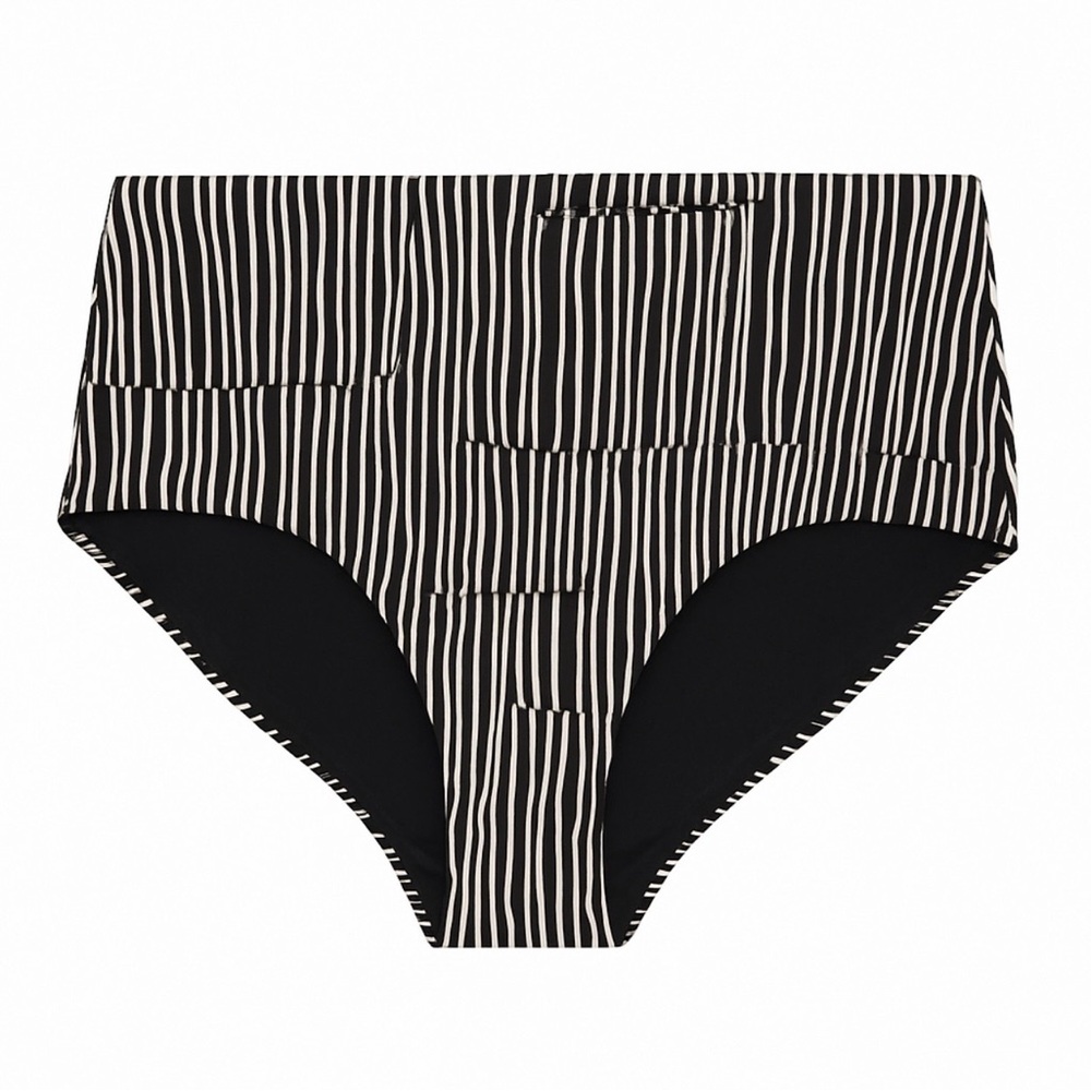 Athleta High Rise Bikini Bottoms Black White Stripe Size M